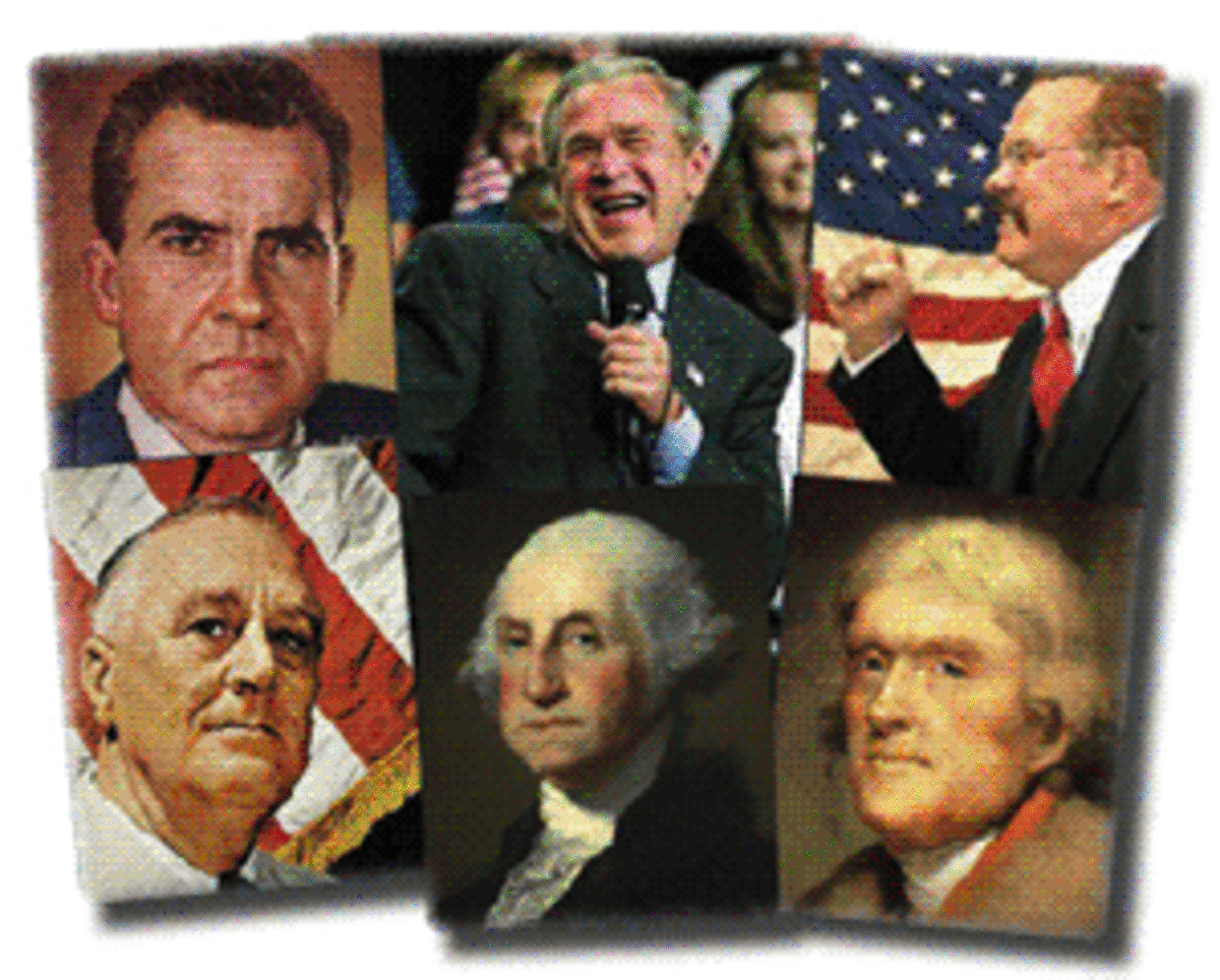 Franklin Roosevelt, Richard Nixon, George W. Bush, Teddy Roosevelt, Thomas Jefferson, George Washington