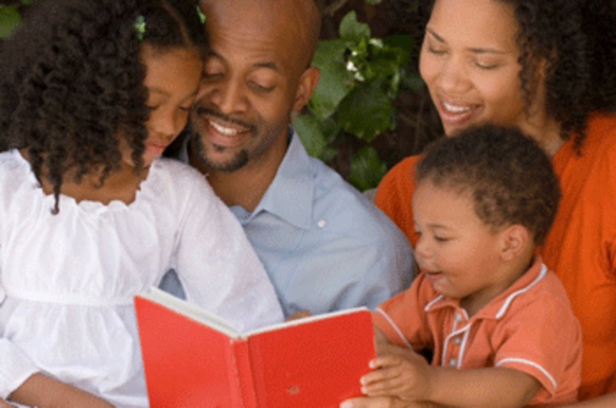 Beautiful Black Family-Reading