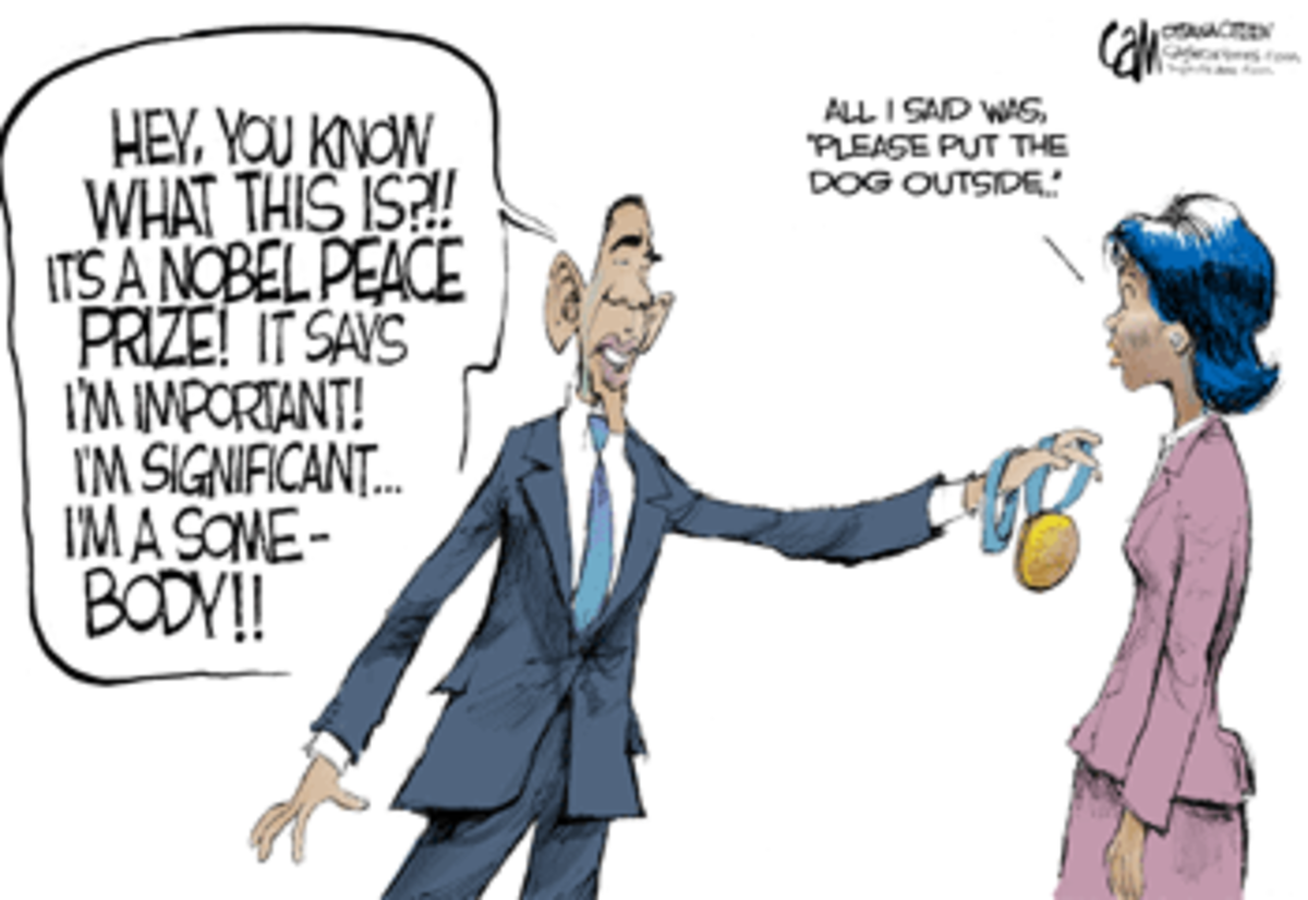 Barack and Michelle Obama Cartoon Nobel Prize