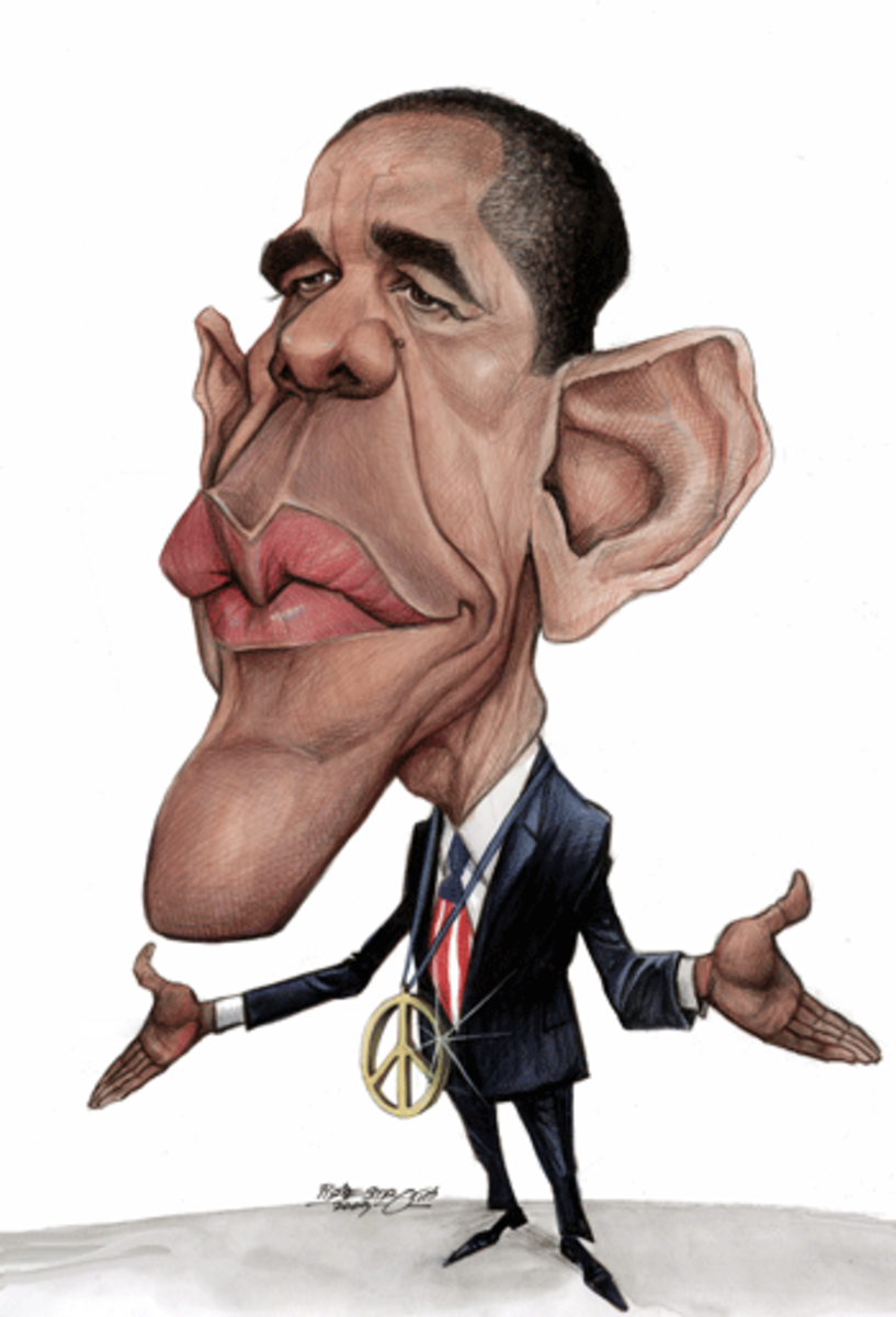 Barack Obama Cartoon wearing A Peace Sign Pendant