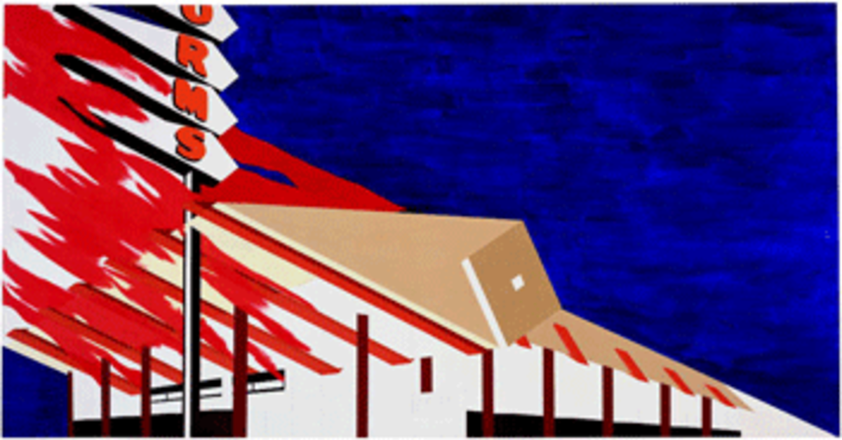 Norm's, La Cienega, on Fire, 1964, by Ed Ruscha