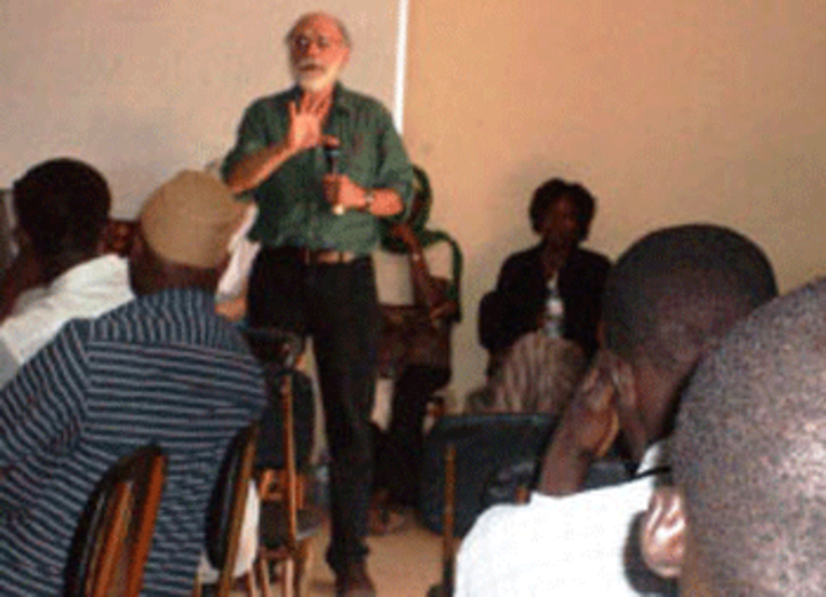 John Peeler lecturing to students at the Islamic University in Uganda.