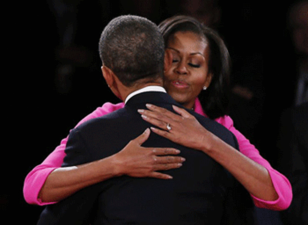 obamas hug Obama Makes Strong Case for Second Term