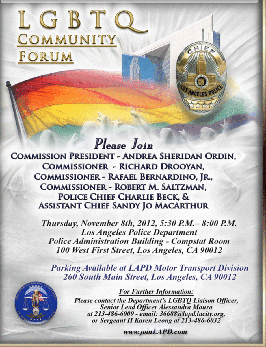lapd lgbtq forum 600 LAPD LGTBQ Forum    November 8