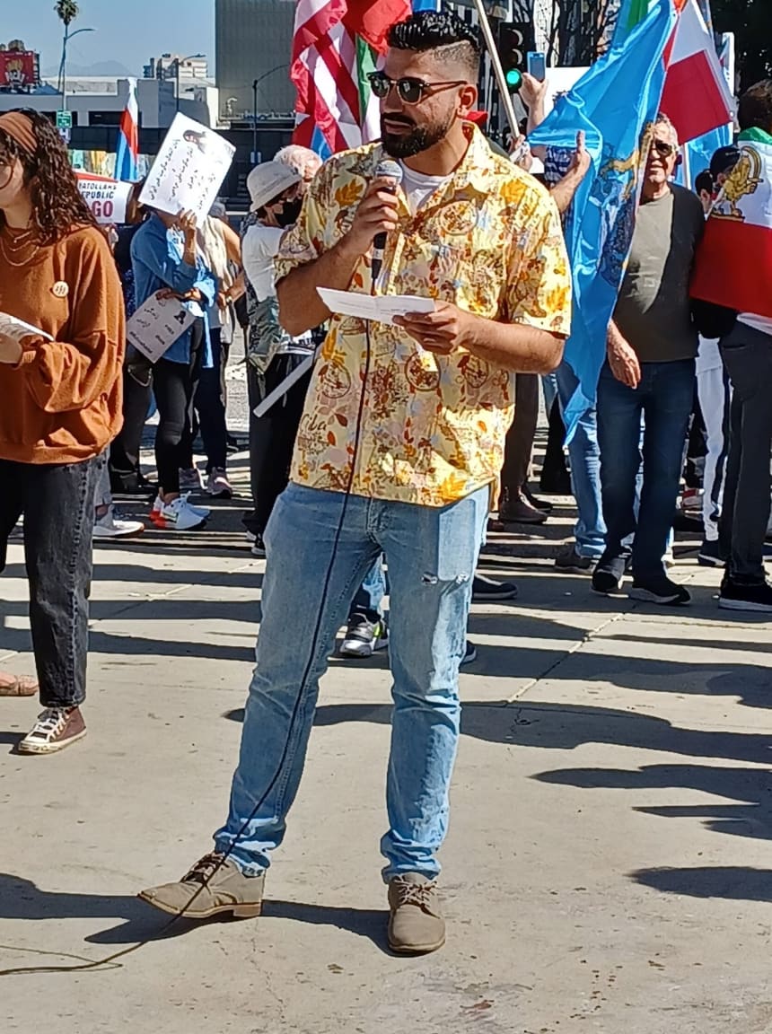 ELAM graduate Steve Singh at LA rally against US blockade of Cuba- photo Walter Lippman