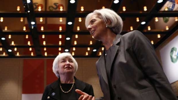 Janet Yellen and International Monetary Fund Managing Director Christine Lagarde