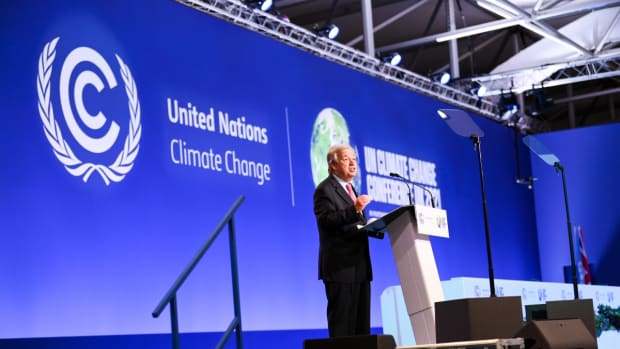 Antonio Guterres, Secretary-General of the United Nations, speaks at the Opening Ceremony for Cop26 at the SEC Glasgow. Photograph: Karwai Tang/ UK Government