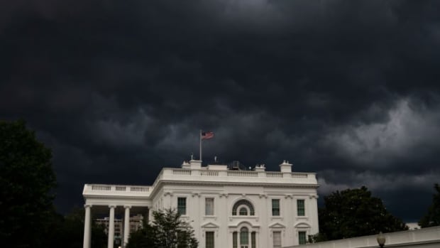 WASHINGTON, DC - JUNE 25: Storm clouds are seen near the White House Thursday evening on June 25, 2020 in Washington, DC. President Donald Trump traveled to Wisconsin on Thursday for a Fox News town hall event and a visit to a shipbuilding manufacturer. (Photo by Drew Angerer/Getty Images)