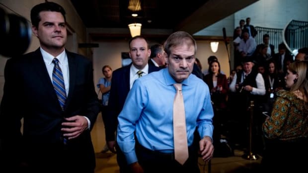 Representative Jim Jordan of Ohio, center, and other Republicans plan to argue that President Trump did nothing wrong — and certainly nothing impeachable.Credit...Anna Moneymaker/The New York Times
