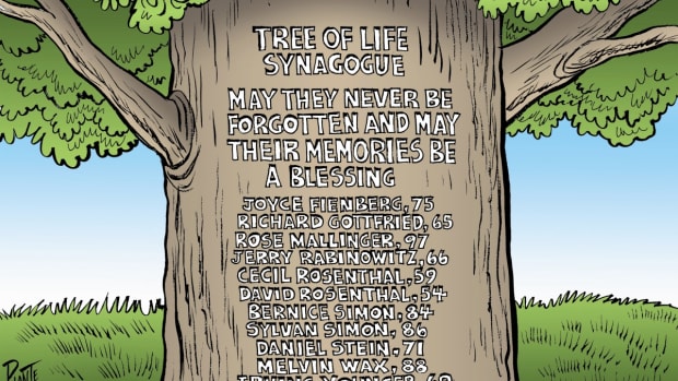 Bruce Plante Cartoon: Tree of Life, Tree of Life Synagogue, Pittsburg PA, Squirrel Hill, mass murder, antisemit, antisemitic, mass shooting, Anti-Defamation League, Plante 20181030
