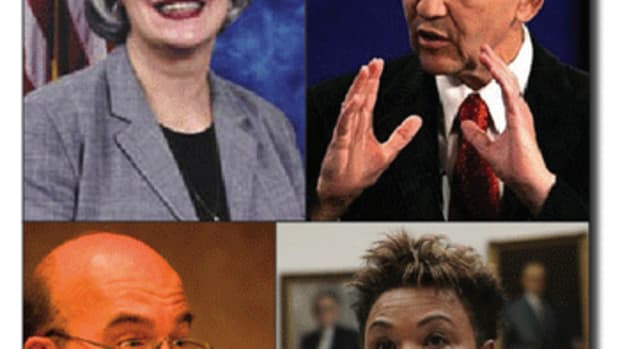 Clockwise from upper left: Members of Congress Lynn Woolsey, Dennis Kucinich, Barbara Lee, and Jim McGovern