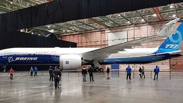 Boeing 777-9 on its roll-out in March 2019