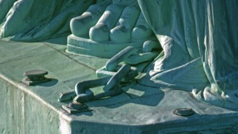 Statue of Liberty Wears Chains and Shackles Honoring Freed Slaves