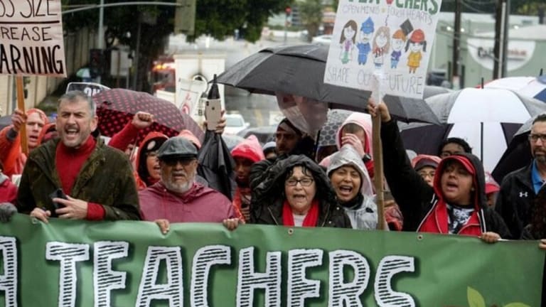 L.A. Teachers Strike: Wearing Red for Ed on a Rainy Day
