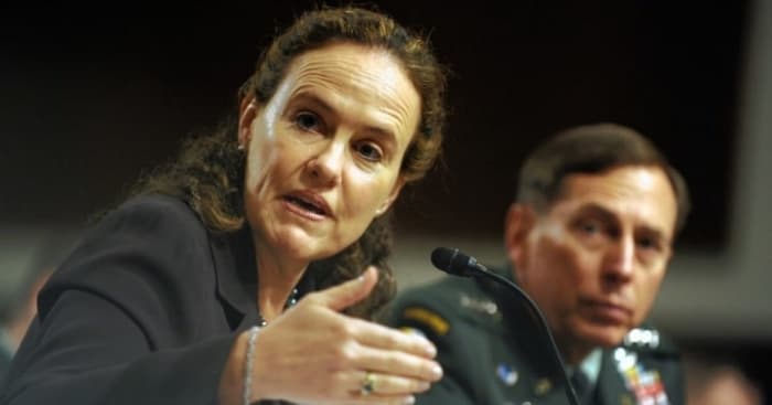 Then U.S. Undersecretary of Defense for Policy Michele Flournoy, pcitured with Commander of the US Central Command Army Gen. David Petraeus (background), testifies during a hearing before the House Armed Services Committee June 16, 2010 on Capitol Hill in Washington, DC. The hearing was to focus on developments in Afghanistan. (Photo: Alex Wong/Getty Images)