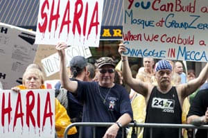 Demonstrators protest the construction of an Islamic center and mosque near Ground Zero, Aug. 22, 2010 (Don Emmert/AFP/Getty Images).