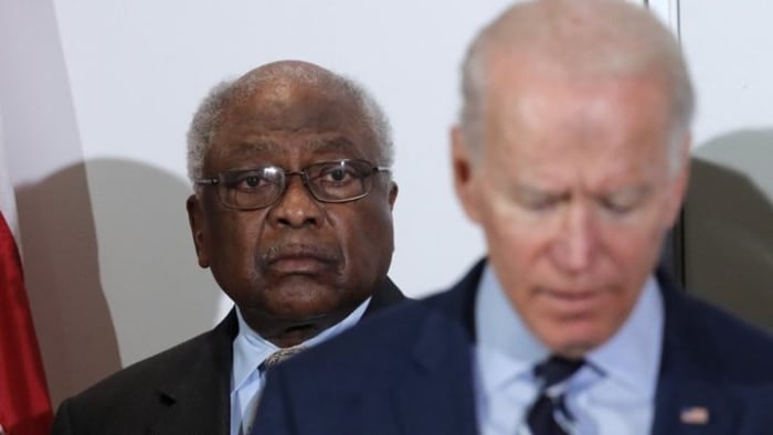 House Majority Whip, Rep. Jim Clyburn, D-SC, background with former Vice President Joe Biden (AP Photo/Gerald Herbert File)