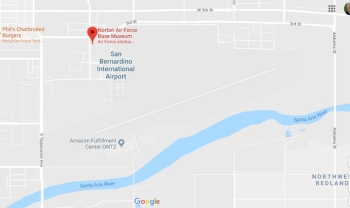 Today, the San Bernardino International Airport is located on the site of the former Norton AFB. The runway stretches along the Santa Ana River.