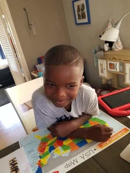 Benjamin, a Los Angeles boy who will start first grade on Tuesday, is facing another year of distance learning. Photo courtesy of Lynn Gabriel