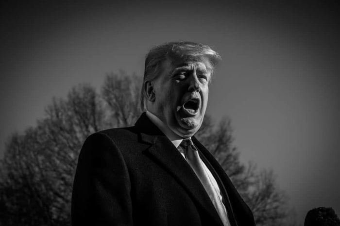 December 7, 2019 President Donald Trump speaks to the press before boarding Marine One on the South Lawn of the White House. Photo by David Butow