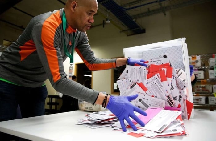 Election worker Erick Moss sorts vote-by-mail ballots for the presidential primary at King County Elections in Renton, Washington, on March 10, 2020. (Photo: Jason Redmond/AFP)