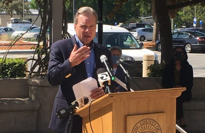 Sen. Dave Cortese announcing the Santa Clara County foster youth UBI program. Photo courtesy of the office of Dave Cortese.
