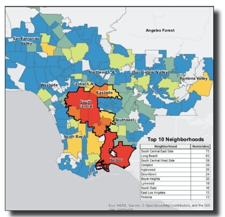 A mapping project from the Youth Justice Coalition found that from 2000-2017 communities of color like South Central, Compton and Long Beach suffered a disproportionate share of deadly police incidents. See full map here.