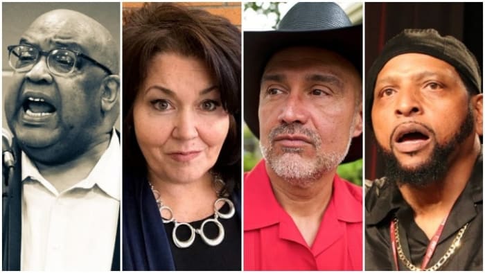 Montana Democratic Party Executive Director Sandi Luckey, second from left, talked about the effort to register and mobilize Native American voters at a recent town hall meeting sponsored by People’s World.