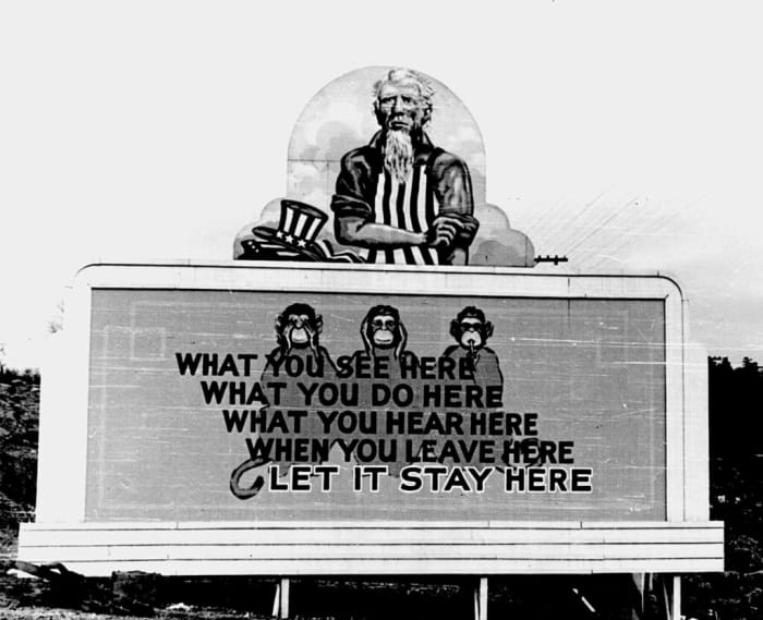 1943 billboard during wartime research on building a nuclear bomb. (Oak Ridge National Laboratory, Flickr)