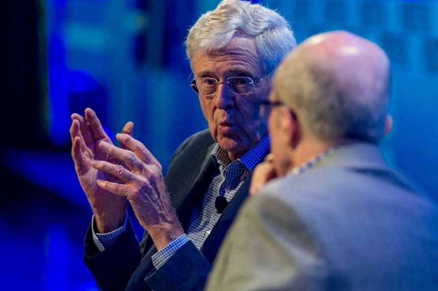 Charles Koch, chairman and CEO of Koch Industries, is interviewed by Alan Murray, CEO of Fortune Magazine, at Fortune Brainstorm Tech 2016, on “What Makes a Large Private Company Tick?” on July 11, 2016. (Photo Credit: Photo by Kevin Moloney/Fortune Brainstorm Tech, via Flickr. CC BY-NC-ND 2.0)