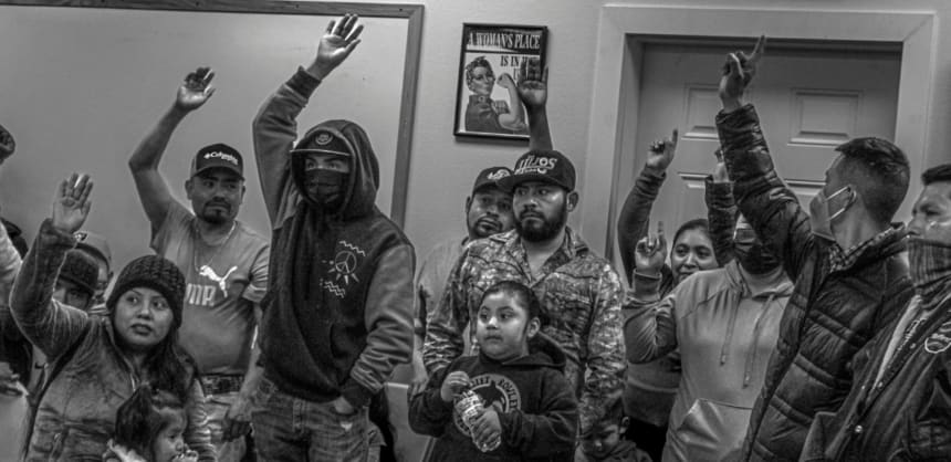 Most of the tulip pickers also work seasonally at the state’s largest berry grower, where they won a union contract in a four-year fight through repeated strikes. So they're experienced at direct action, and organized themselves quickly. Photo: Edgar Franks