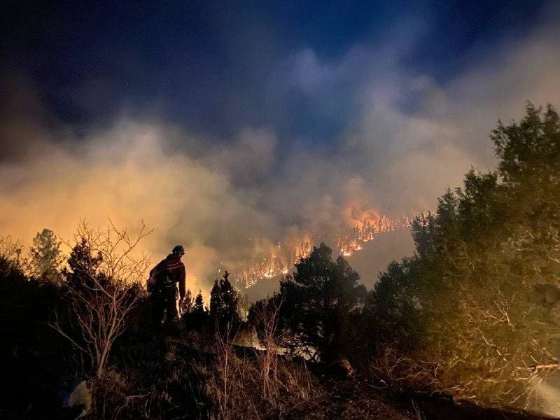 The Silver City Hotshots conduct firing operations on May 9 during the Hermits Peak Fire. Photo: U.S. Forest Service.