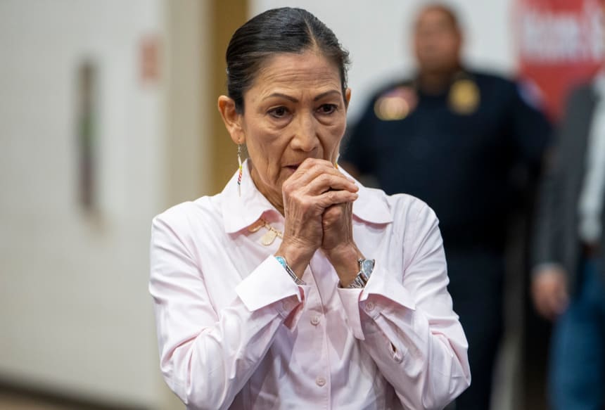 Deb Haaland takes a breath during the Road to Healing discussions July 9. Nick Oxford for The Imprint