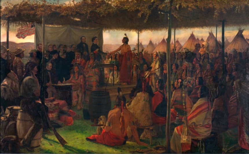 Francis Davis Millet, The Signing of the Treaty of Traverse des Sioux, 1905, Courtesy of the Minnesota Historical Society.