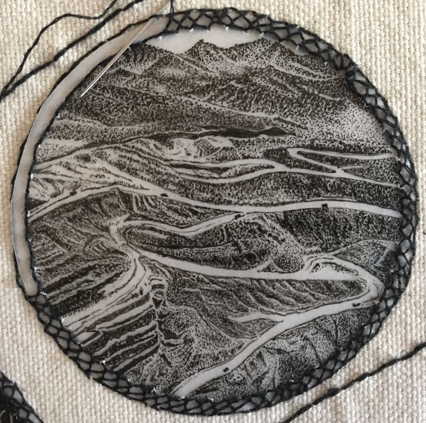The Teck Mining Co. open-pit Elk River Valley coal mines, located in southern British Columbia along the Alberta border. Drawn from a photograph by Garth Lenz. Teck Resources were fined $60 million for polluting the rivers in March 2021.