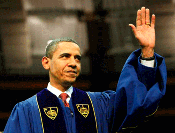 President Barack Obama's spring 2010 commencement address at the University of Michigan will come 10 years and one day after President Bill Clinton delivered the commencement address at Eastern Michigan University in 2000. (AP Photo)
