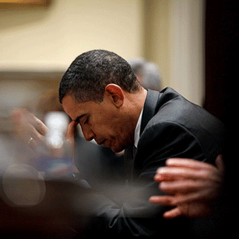 President Barack Obama reflects during a budget meeting in the Roosevelt Room. Official White House Photo by Pete Souza.