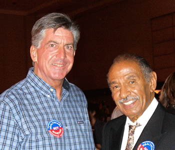 Santa Monica Councilmember Kevin McKeown with national single-payer health bill author Rep. John Conyers (D-MI) at the Democratic National Convention.