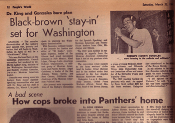 Corkyno Bigote, article in Peoples World March 23, 1968 on MLK and Chicano Leaders uniting for Poor People's March.
