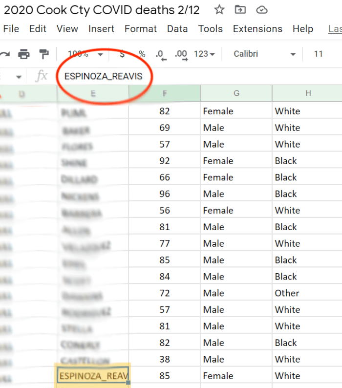 Another example of a Latino name misspelled in the Medical Examiner’s data. Source: Cook County Medical Examiner