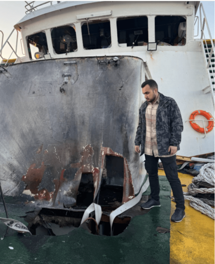 Photo of blast area in the bow of the Conscience, Gaza flotilla ship. Photo by IHH