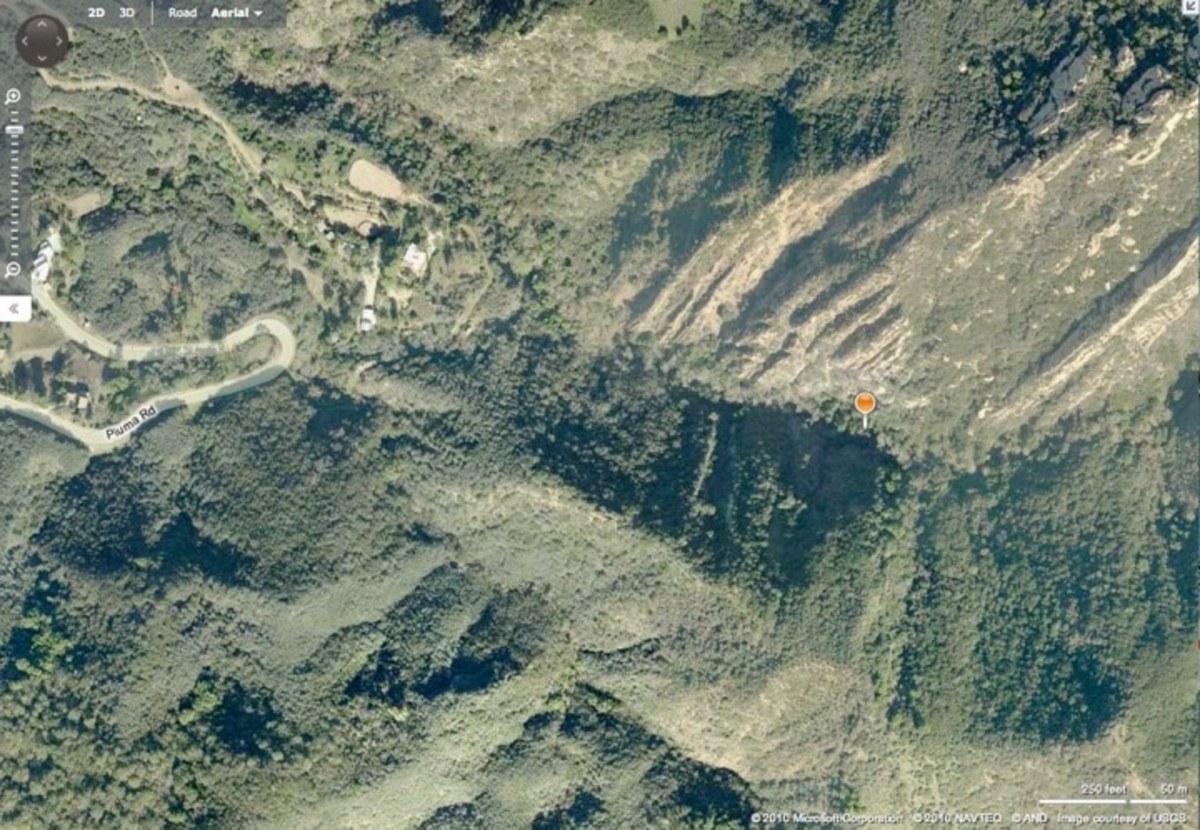 An aerial map showing the remote location where Richardson’s body was found August 9th, 2010.