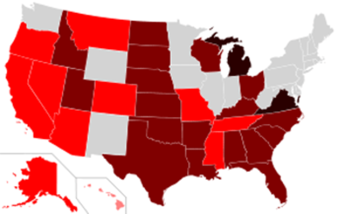 Only the gray states lack an amendment prohibiting gay marriage