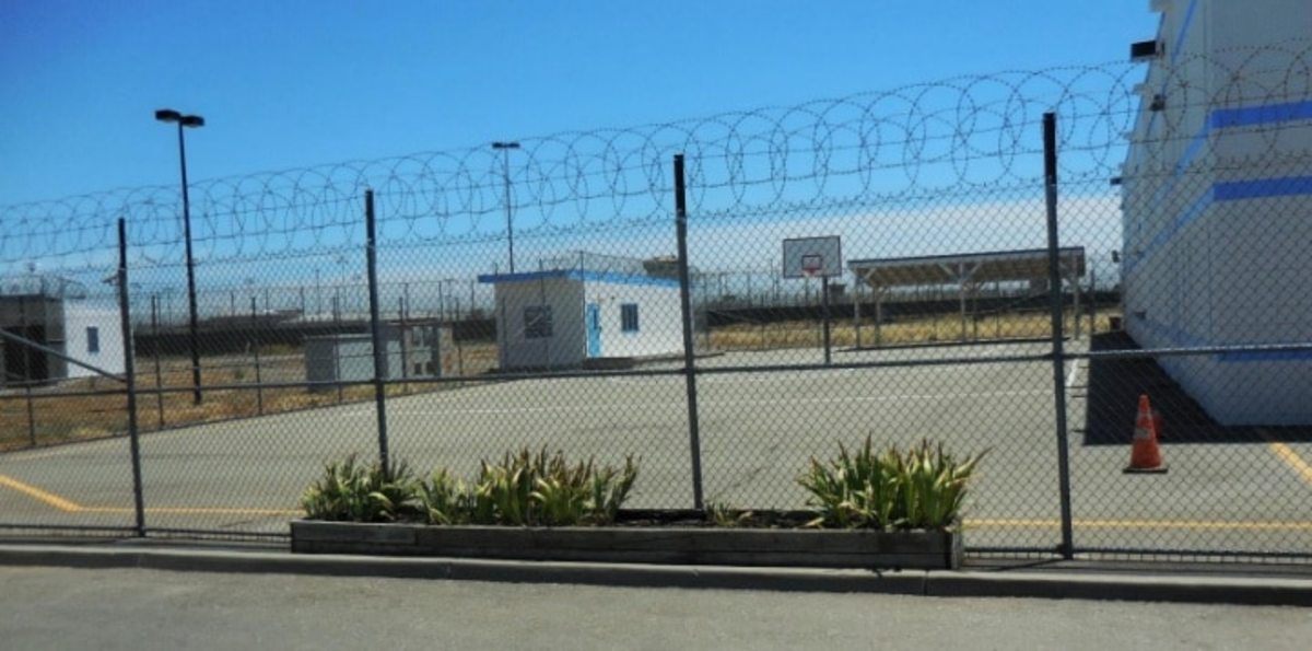 The fenced recreation yard at N.A. Chaderjian Youth Correctional Facility in Stockton. Photo courtesy of the Center on Juvenile and Criminal Justice