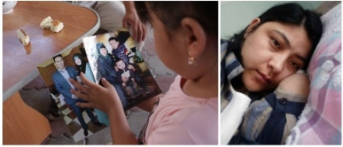 Photo 1: Muyesser’s children looking at family photos, Photo 2: Muyesser in hospital, sent to her husband.