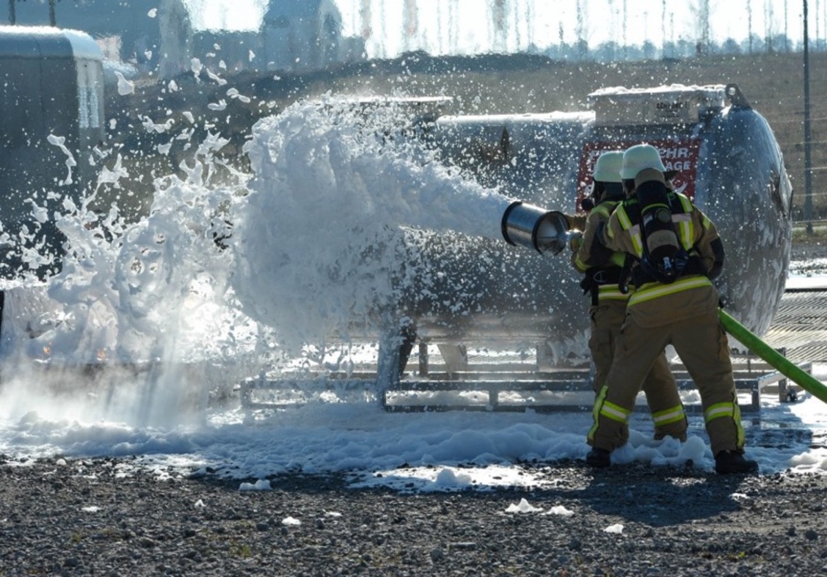 Firefighters from U.S. Army Europe take part in annual training at the Urlas Firefighting Training Center in Ansbach, Germany in 2015. German officials have accused the Army of withholding results of groundwater and soil tests conducted near its facilities in Ansbach.
