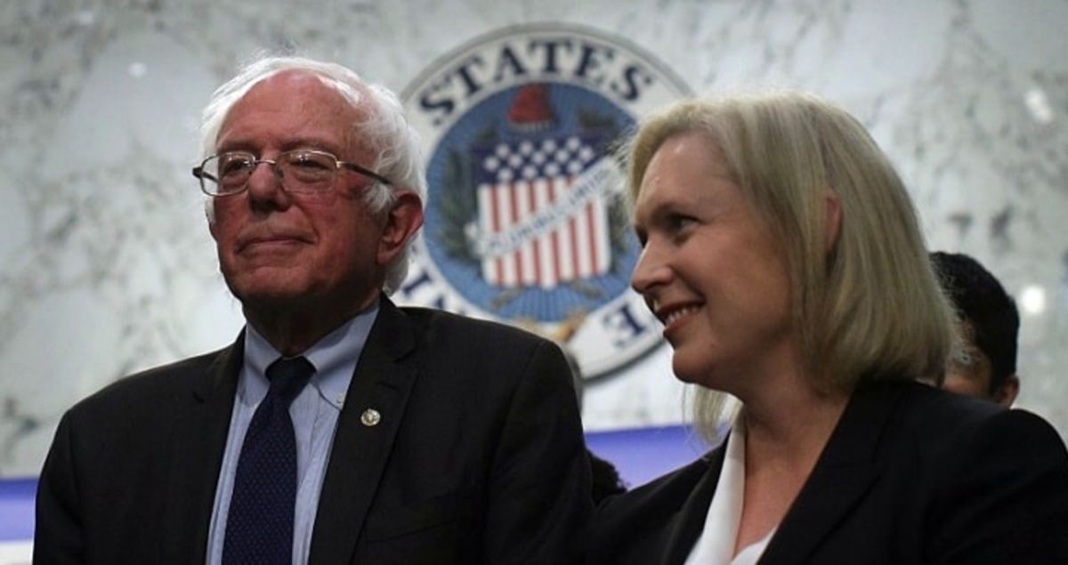 Sen. Bernie Sanders (I-Vt.) and Sen. Kirsten Gillibrand (D-N.Y.) listen during an event on September 13, 2017 on Capitol Hill in Washington, D.C. (Photo: Alex Wong/Getty Images)