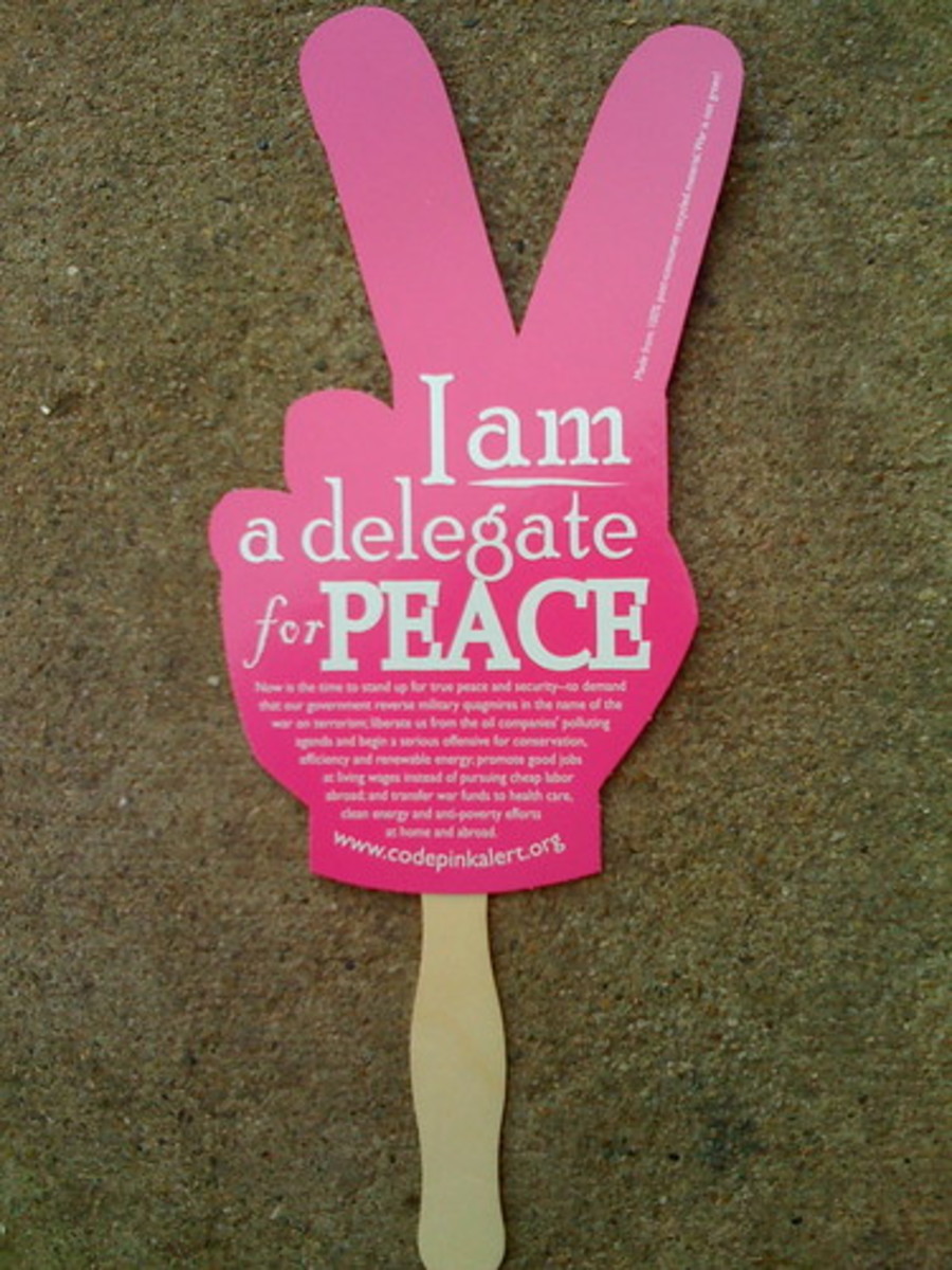 CODEPINK's Delegate for Peace fans for the DNC and RNC