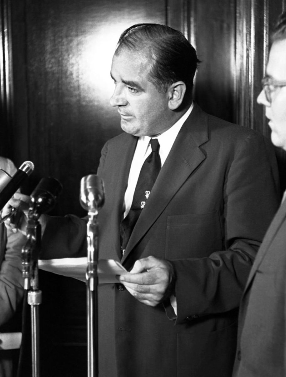 U.S. Sen. Joseph McCarthy led a campaign to put prominent government officials and others on trial for alleged “subversive activities” and Communist Party membership during the height of the Cold War. Photo by Corbis/Getty Images.