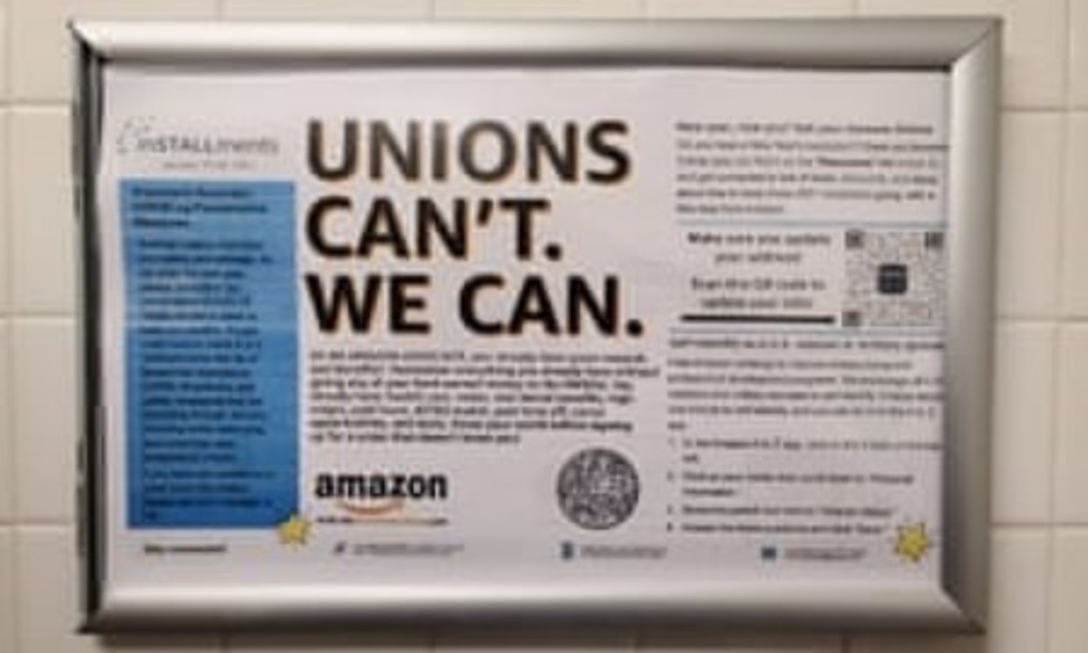 Anti-union sign at Amazon warehouse.